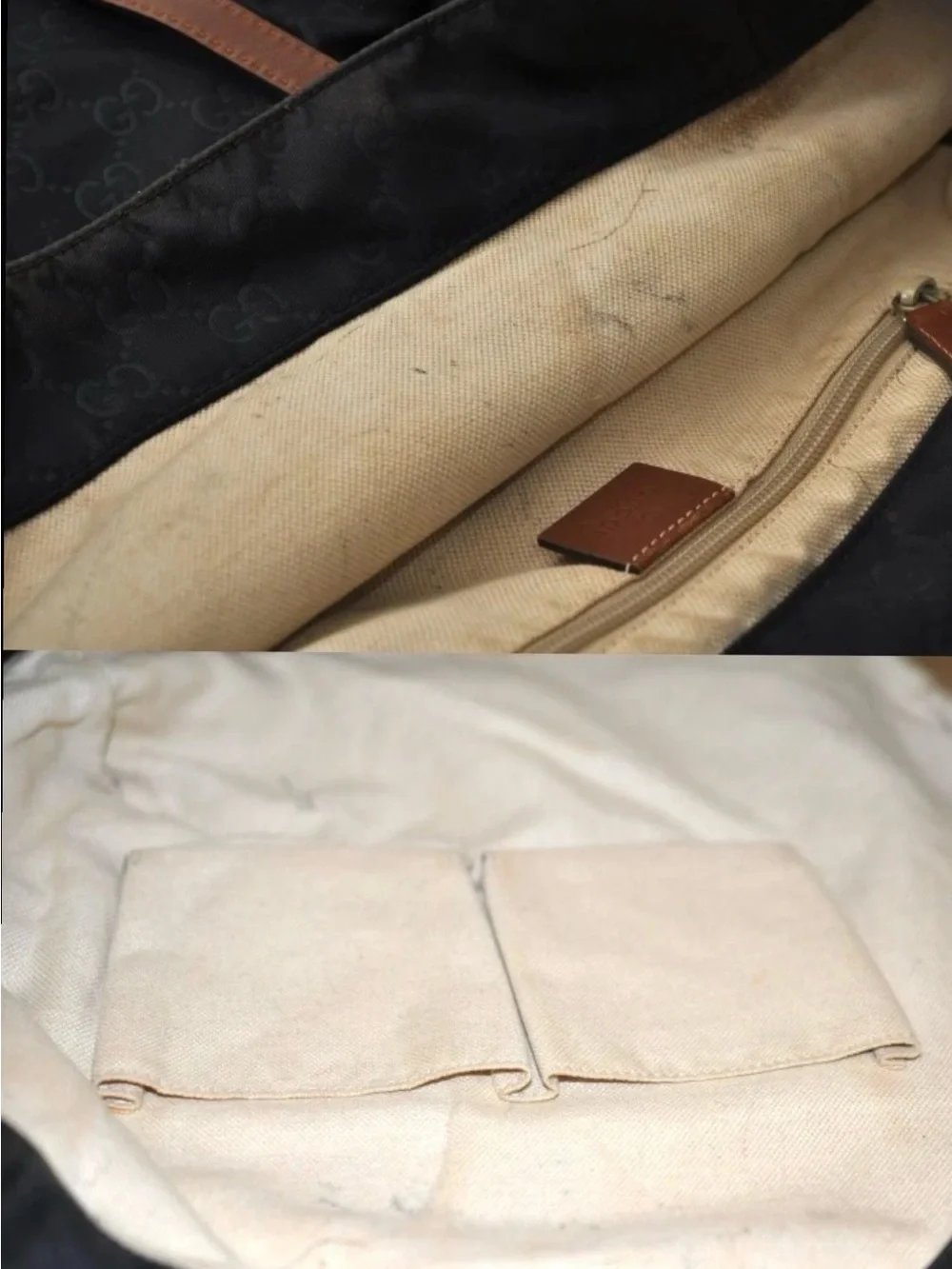 Gucci Black GG Canvas Tote with Brown Leather Handles